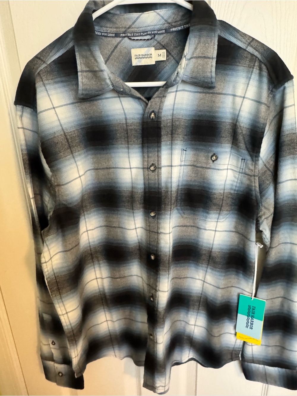 Fair Harbor Men’s Blue & Black Ombre Plaid Button-Down Shirt